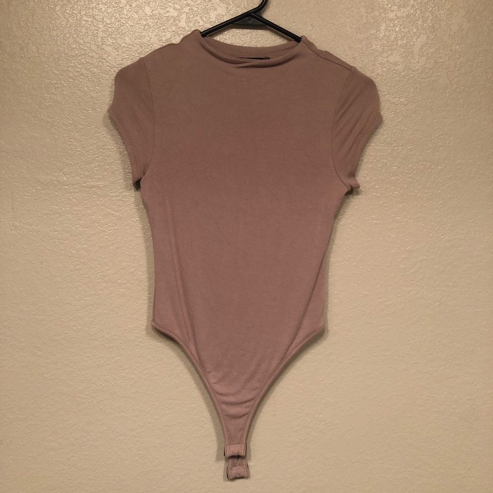 Naked wardrobe mock neck taupe body suit